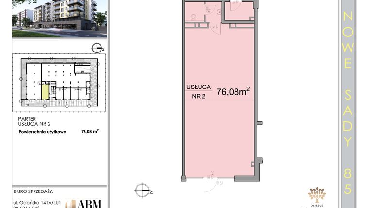 Rzut - Lokal użytkowy na sprzedaż 1 pokój o powierzchni 76,08 m² - numer U2 w Nowe Sady 85
