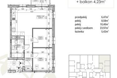 Rzut - Mieszkanie na sprzedaż 3 pokoje o powierzchni 54,84 m² - numer A1.02.19 w Zakątek Flora