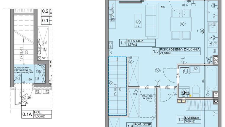 Rzut - Mieszkanie na sprzedaż 3 pokoje o powierzchni 56,07 m² - numer 112 w Manufaktura Marki 2 etap IV