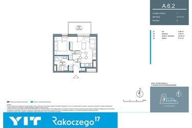 Rzut - Mieszkanie na sprzedaż 1 pokój o powierzchni 31,74 m² - numer A.6.2 w Rakoczego 17