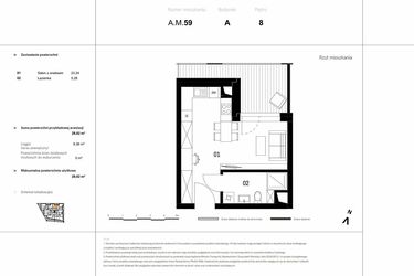 Rzut - Mieszkanie na sprzedaż 1 pokój o powierzchni 28,62 m² - numer A.M.59 w VIDOK