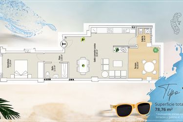 Rzut - Mieszkanie na sprzedaż 1 pokój o powierzchni 78,76 m² - numer 235 w Apartamenty w La Manga del Mar Menor - 37756457