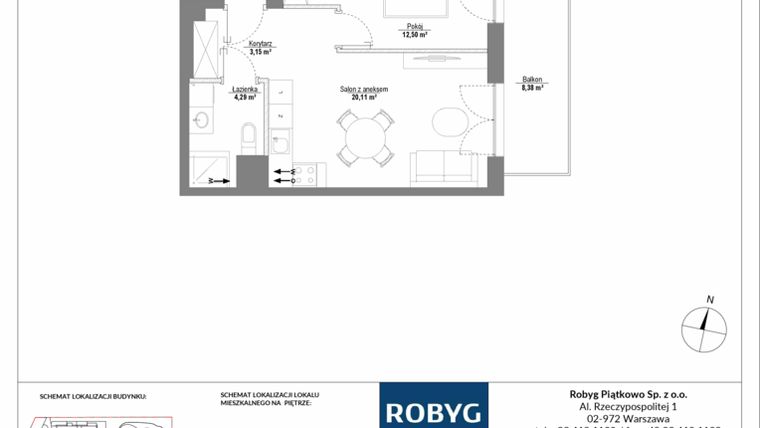 Rzut - Mieszkanie na sprzedaż 2 pokoje o powierzchni 40,05 m² - numer H2_1M04 w Piątkowo Residence etap II
