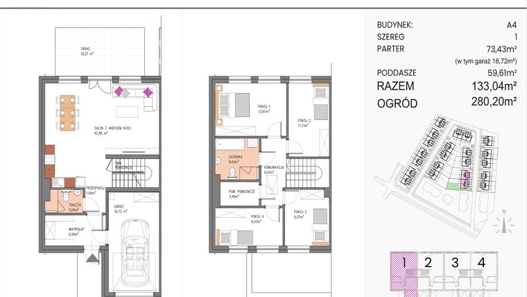 Rzut - Dom na sprzedaż 5 pokoi o powierzchni 133,04 m² - numer A4/1 w ATOM Park