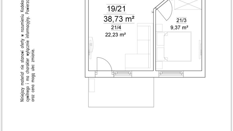 Rzut - Mieszkanie na sprzedaż 2 pokoje o powierzchni 38,73 m² - numer 19/21 w Osiedle Versus etap II