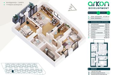 Rzut - Mieszkanie na sprzedaż 4 pokoje o powierzchni 67,08 m² - numer 24/2 w Nova Jurajska