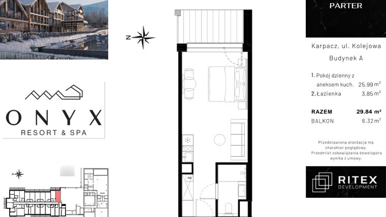 Rzut - Mieszkanie na sprzedaż 1 pokój o powierzchni 30,01 m² - numer NR 0.A18 w Onyx Resort & Spa