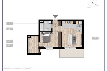 Rzut - Mieszkanie na sprzedaż 2 pokoje o powierzchni 47,06 m² - numer 45 w Szczytno Dąbrowskiego - etap 3
