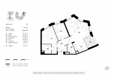 Rzut - Mieszkanie na sprzedaż 3 pokoje o powierzchni 84,54 m² - numer 81 w Solna 6