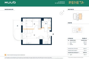 Rzut - Mieszkanie na sprzedaż 2 pokoje o powierzchni 39,88 m² - numer M19 w Reneta