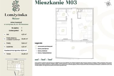Rzut - Mieszkanie na sprzedaż 2 pokoje o powierzchni 43,54 m² - numer 3 w Łomżyńska Skwer