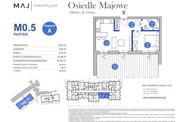 Rzut - Mieszkanie na sprzedaż 2 pokoje o powierzchni 34,1 m² - numer M0.5 w Osiedle Majowe 2.0 etap II