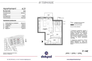 Rzut - Mieszkanie na sprzedaż 2 pokoje o powierzchni 46,46 m² - numer 4.21 w Trimare