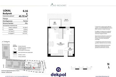 Rzut - Mieszkanie na sprzedaż 2 pokoje o powierzchni 45,72 m² - numer 6.16 w Pino Resort