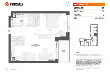 Rzut - Mieszkanie na sprzedaż 2 pokoje o powierzchni 41,65 m² - numer C8.34 w Konstelacja etap IV