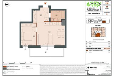 Rzut - Mieszkanie na sprzedaż 2 pokoje o powierzchni 45,7 m² - numer 11D w Ogrody Andersena