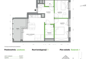 Rzut - Mieszkanie na sprzedaż 3 pokoje o powierzchni 59,92 m² - numer SV/57 w Sikorskiego Vita