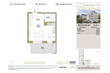 Rzut - Mieszkanie na sprzedaż 1 pokój o powierzchni 29,25 m² - numer M41 w Barbary 19