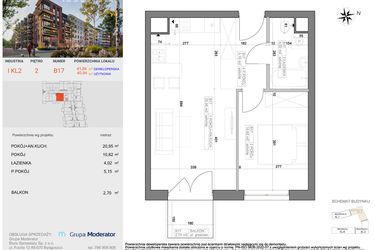 Rzut - Mieszkanie na sprzedaż 2 pokoje o powierzchni 40,94 m² - numer I-B17 w Industria etap I-B