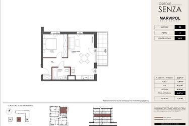 Rzut - Mieszkanie na sprzedaż 2 pokoje o powierzchni 46,27 m² - numer D.M15 w Osiedle Senza