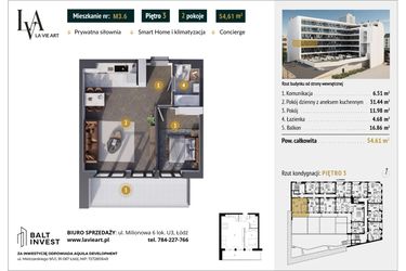 Rzut - Mieszkanie na sprzedaż 2 pokoje o powierzchni 54,61 m² - numer M3.6 w La Vie Art