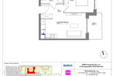 Rzut - Mieszkanie na sprzedaż 2 pokoje o powierzchni 37,35 m² - numer MLAC/B/1/3 w Metro Life Apartamenty CD