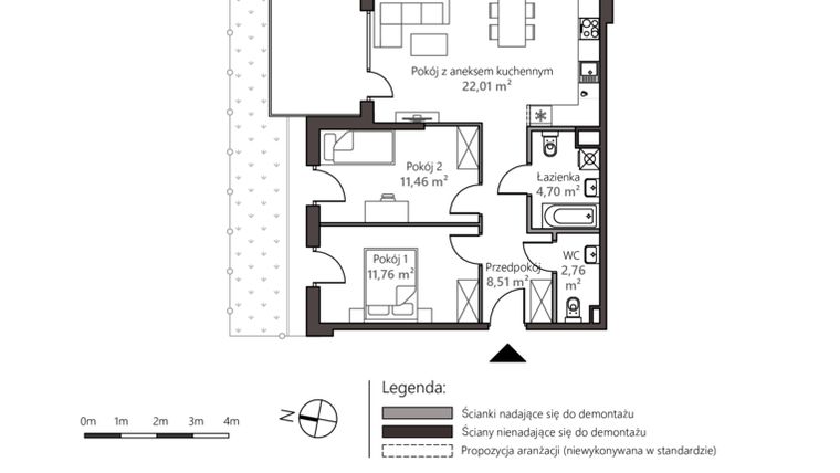 Rzut - Mieszkanie na sprzedaż 3 pokoje o powierzchni 61,2 m² - numer 5D/1 w Nowy Goszyn