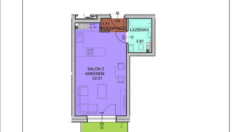 Rzut - Mieszkanie na sprzedaż 1 pokój o powierzchni 28,03 m² - numer D27 w Osiedle Zuchów