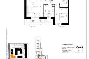 Rzut - Mieszkanie na sprzedaż 2 pokoje o powierzchni 49,15 m² - numer DC.2.2 w Nowy Folwark