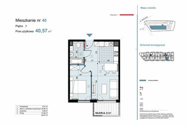 Rzut - Mieszkanie na sprzedaż 2 pokoje o powierzchni 40,57 m² - numer 40 w Medyków 32