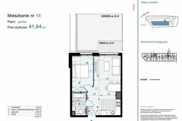 Rzut - Mieszkanie na sprzedaż 2 pokoje o powierzchni 41,64 m² - numer 15 w Medyków 32