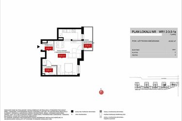 Rzut - Mieszkanie na sprzedaż 1 pokój o powierzchni 42,61 m² - numer WR1 2/3/3/1a w Przystań Reymonta