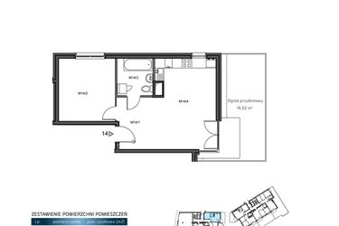Rzut - Mieszkanie na sprzedaż 2 pokoje o powierzchni 46,68 m² - numer 14 w Wzgórze Krzemionki II
