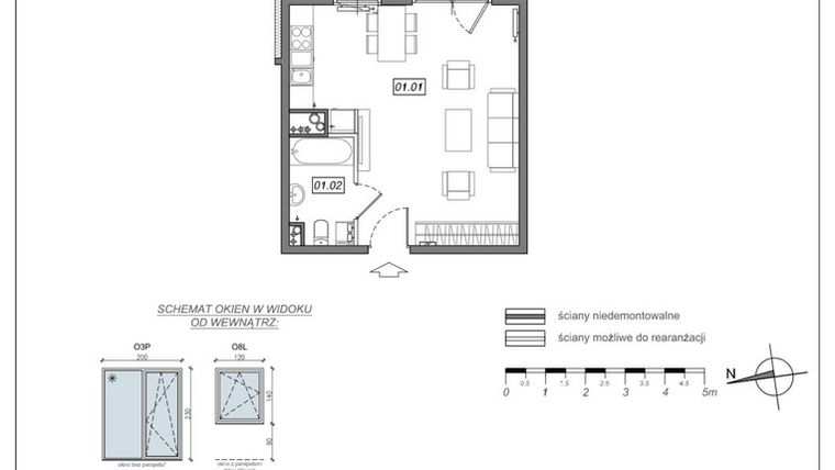Rzut - Mieszkanie na sprzedaż 1 pokój o powierzchni 33,41 m² - numer 7.A.01 w Urzeka bud. 6 i 7