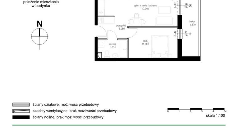 Rzut - Mieszkanie na sprzedaż 2 pokoje o powierzchni 38,32 m² - numer M10 w Wędrowna