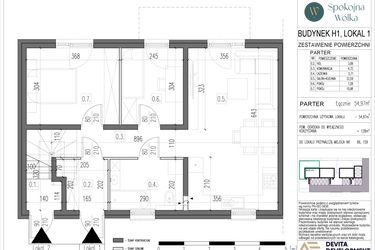 Rzut - Mieszkanie na sprzedaż 3 pokoje o powierzchni 54,97 m² - numer H1.1 w Spokojna Wólka etap V