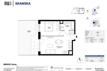 Rzut - Mieszkanie na sprzedaż 2 pokoje o powierzchni 40,32 m² - numer BB0002 w NU3 Warszawa Wola