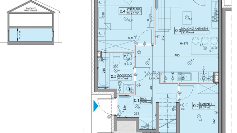 Rzut - Mieszkanie na sprzedaż 3 pokoje o powierzchni 53,49 m² - numer 57A w Domy na Witosa etap 2A i 2B