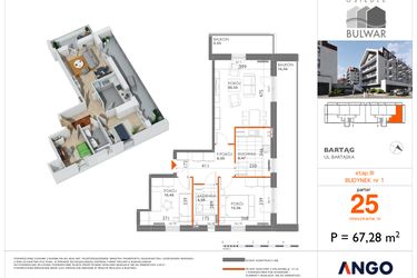 Rzut - Mieszkanie na sprzedaż 3 pokoje o powierzchni 67,28 m² - numer B3.25 w Bulwar bud. 3