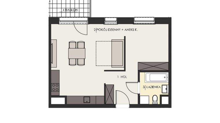 Rzut - Mieszkanie na sprzedaż 2 pokoje o powierzchni 46,4 m² - numer 45 w Osiedle Platinum III