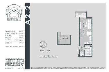 Rzut - Mieszkanie na sprzedaż 1 pokój o powierzchni 30,84 m² - numer A2.2 w Apartamenty Czarnoleska
