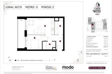 Rzut - Mieszkanie na sprzedaż 2 pokoje o powierzchni 44,07 m² - numer M219 w Osiedle Witaj etap II