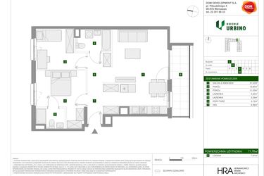Rzut - Mieszkanie na sprzedaż 3 pokoje o powierzchni 71,78 m² - numer 1.3.C.82 w Osiedle Urbino