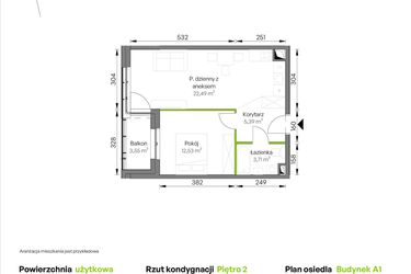 Rzut - Mieszkanie na sprzedaż 2 pokoje o powierzchni 44,12 m² - numer A1/02/28 w WUWA Vita