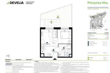 Rzut - Mieszkanie na sprzedaż 1 pokój o powierzchni 28,95 m² - numer AA0004 w Pilczycka Vita