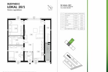 Rzut - Mieszkanie na sprzedaż 3 pokoje o powierzchni 75,2 m² - numer 20/1 w Szczęśliwa Polana