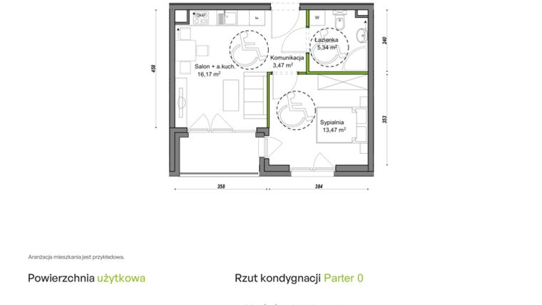 Rzut - Mieszkanie na sprzedaż 2 pokoje o powierzchni 38,45 m² - numer E2/F/04 w Orawska Vita