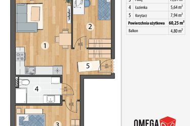 Rzut - Mieszkanie na sprzedaż 3 pokoje o powierzchni 60,25 m² - numer G4-06 w Smolec pod Wrocławem Dobry Deweloper Milo