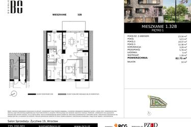 Rzut - Mieszkanie na sprzedaż 4 pokoje o powierzchni 82,75 m² - numer 1.32B w Osiedle Bo