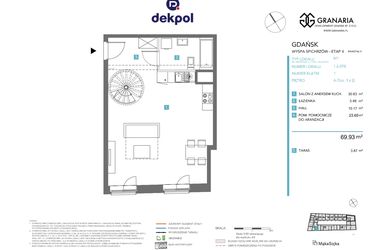 Rzut - Mieszkanie na sprzedaż 1 pokój o powierzchni 69,93 m² - numer 1.6.078 w Granaria